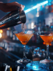 Nahaufnahme: Barkeeper beim Eingießen von Mai Tai in stilvolle Gläser im RCA-14 Nightclub